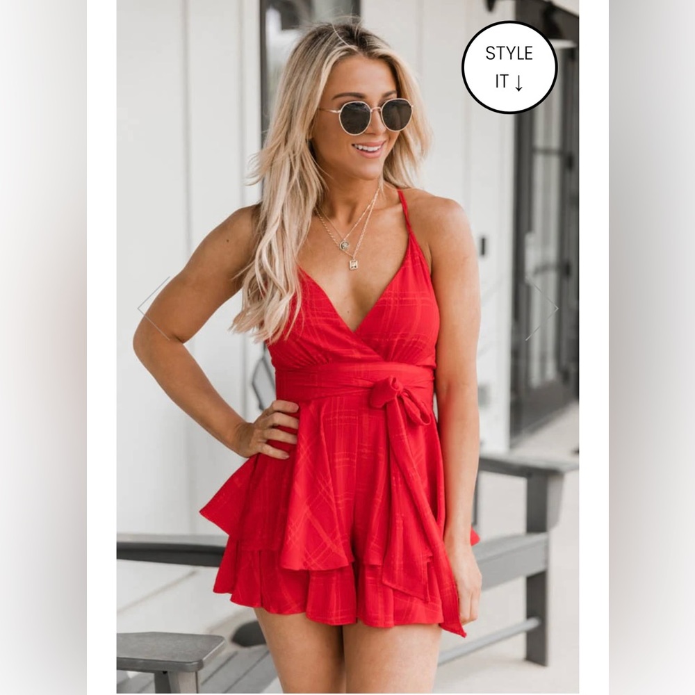 Pink Lily Red Romper